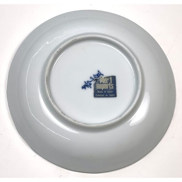 VTG 5.5" Cobalt Blue Orange Ceramic Peony TRINKET DISH Saucer Japan Pier 1 EUC - Picture 2 of 3